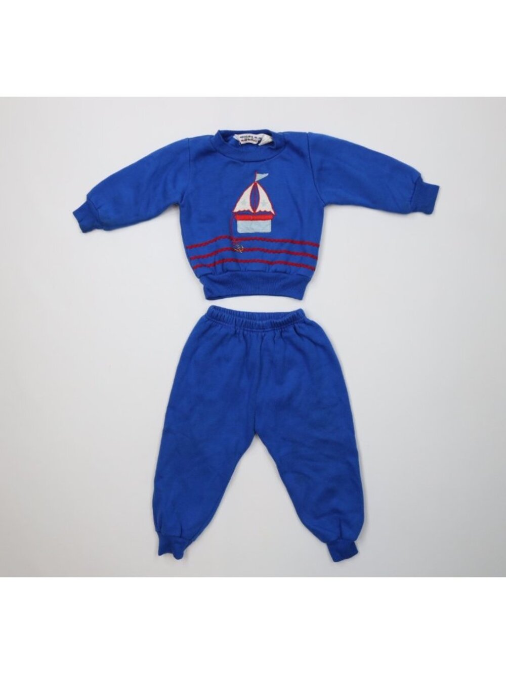 Vtg 90s Boys Baby 24M 24 Months 2 Piece Sailboat Sweatshirt Joggers Outfit Set
